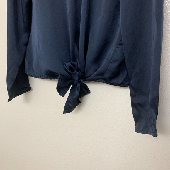 Parker Jacquard Satin Blouse Top Front Tie Black - Picture 3 of 10